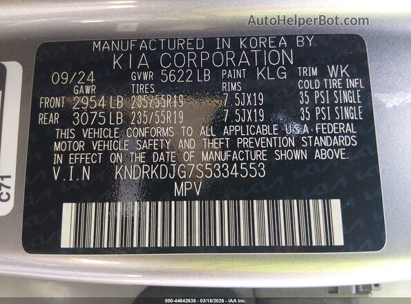 KNDRKDJG7S5334553 2025 KIA SORENTO HYBRID Gray ძრავის განყოფილების ხედი