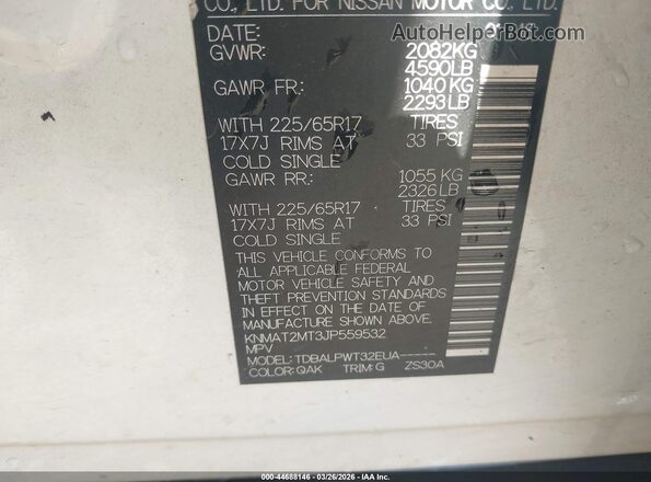 KNMAT2MT3JP559532 2018 NISSAN ROGUE White 