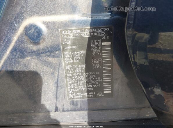 KNMAT2MT5GP697856 2016 NISSAN ROGUE Blue Widok komory silnika