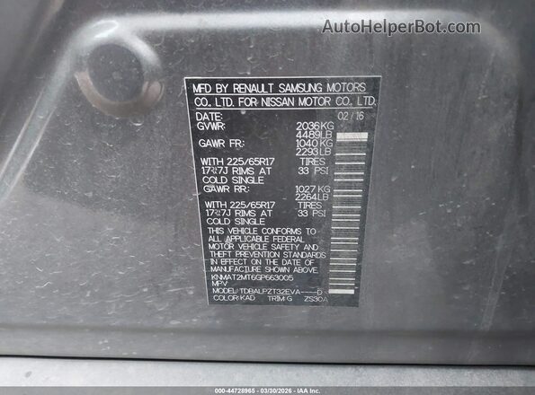 KNMAT2MT6GP663005 2016 NISSAN ROGUE Gray 