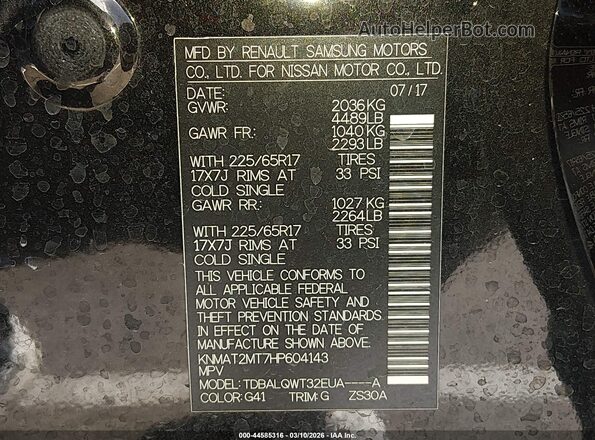 KNMAT2MT7HP604143 2017 NISSAN ROGUE Black 