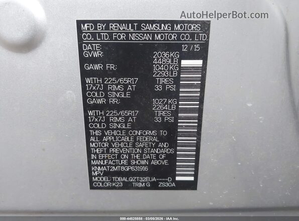 KNMAT2MT8GP631916 2016 NISSAN ROGUE Silver 