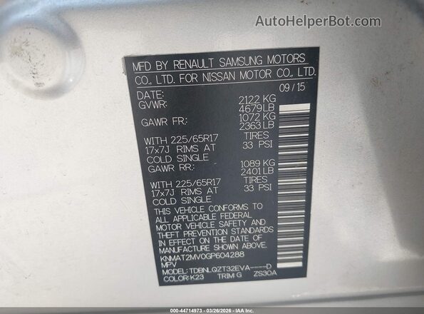 KNMAT2MV0GP604288 2016 NISSAN ROGUE Silver 