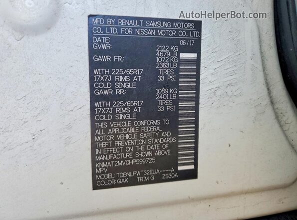 KNMAT2MV0HP599725 2017 NISSAN ROGUE White Engine compartment view