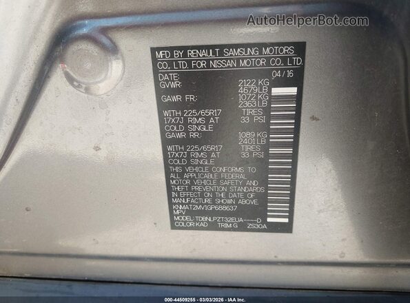 KNMAT2MV1GP688637 2016 NISSAN ROGUE Gray Vista del compartimento del motor