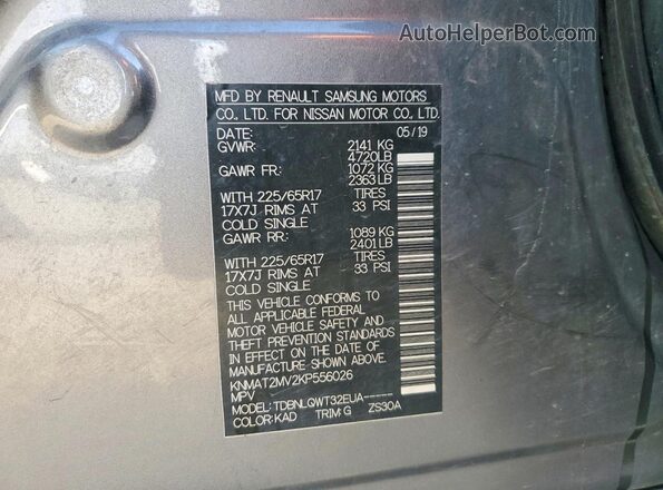 KNMAT2MV2KP556026 2019 NISSAN ROGUE Charcoal 
