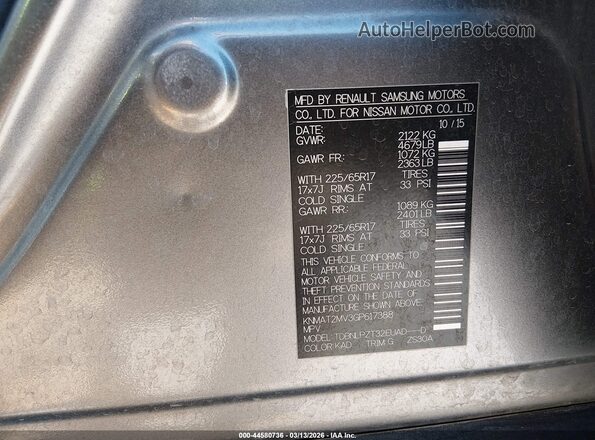 KNMAT2MV3GP617388 2016 NISSAN ROGUE Gray 