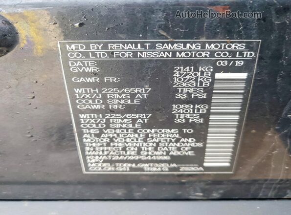 KNMAT2MVXKP544996 2019 NISSAN ROGUE Black 