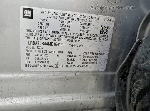 LRBAZLR44MD164169 2021 BUICK ENVISION Gray Vista de la etiqueta del VIN