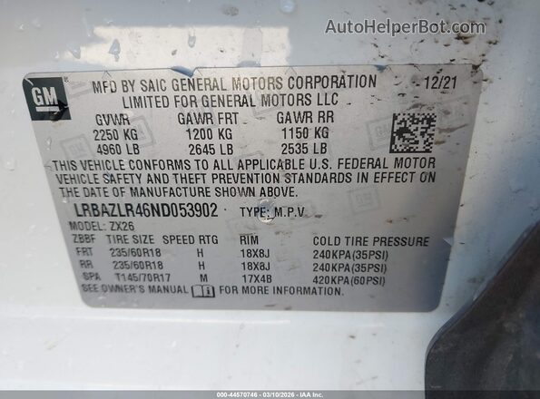 LRBAZLR46ND053902 2022 BUICK ENVISION White Engine compartment view