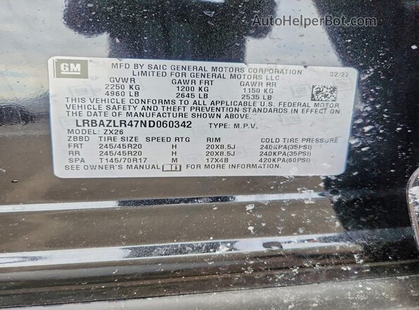 LRBAZLR47ND060342 2022 BUICK ENVISION Black 