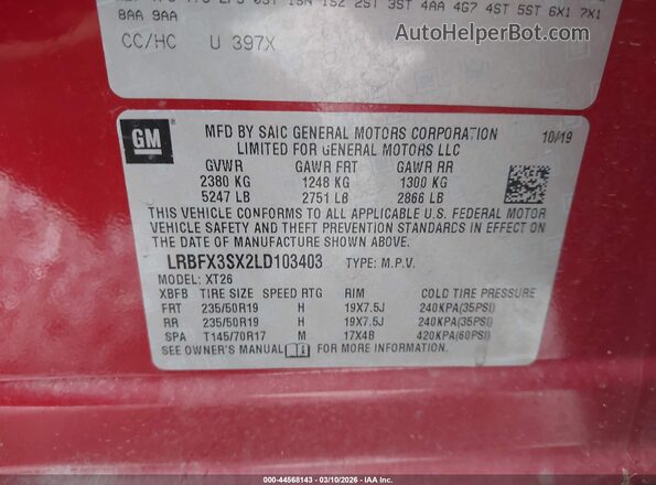 LRBFX3SX2LD103403 2020 BUICK ENVISION Red Engine compartment view