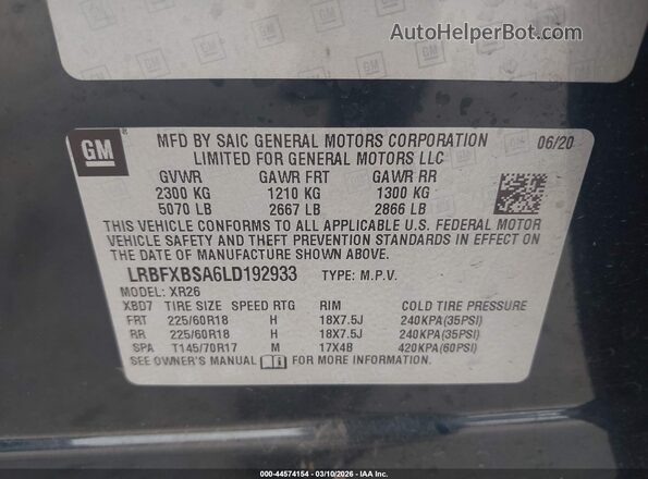 LRBFXBSA6LD192933 2020 BUICK ENVISION Dark Blue Engine compartment view