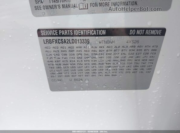 LRBFXCSA2LD013339 2020 BUICK ENVISION White Widok komory silnika