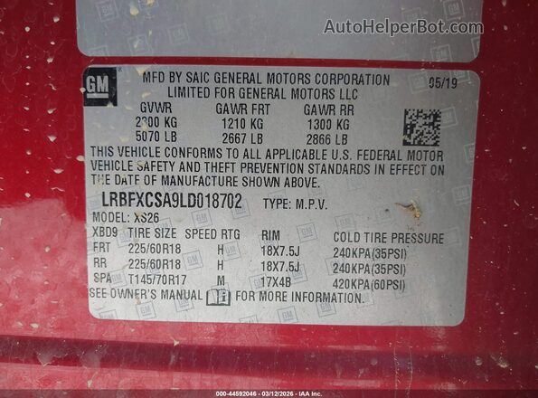 LRBFXCSA9LD018702 2020 BUICK ENVISION Red Engine compartment view