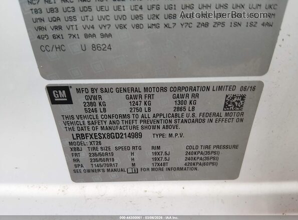 LRBFXESX8GD214989 2016 BUICK ENVISION White ძრავის განყოფილების ხედი