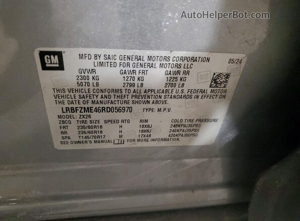 LRBFZME46RD056970 2024 BUICK ENVISION Gray Vista de la etiqueta del VIN