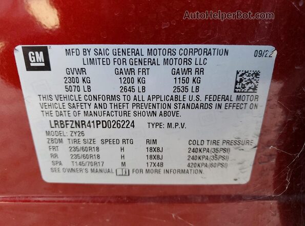 LRBFZNR41PD026224 2023 BUICK ENVISION Red Widok naklejki z numerem VIN