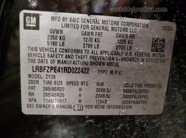 LRBFZPE41RD022422 2024 BUICK ENVISION Black Widok naklejki z numerem VIN