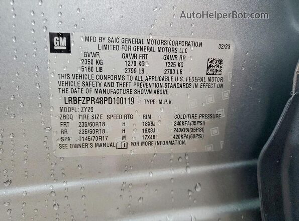LRBFZPR48PD100119 2023 BUICK ENVISION Silver VIN sticker view