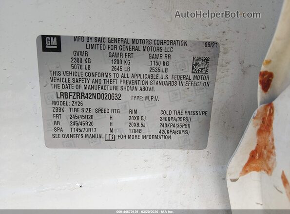LRBFZRR42ND020632 2022 BUICK ENVISION Белый 