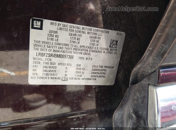 LRBFZSR49MD097388 2021 BUICK ENVISION Maroon Vista del compartimento del motor