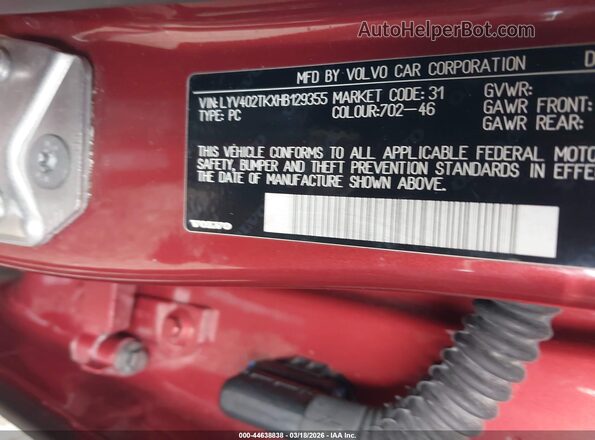 LYV402TKXHB129355 2017 VOLVO S60 INSCRIPTION Red ძრავის განყოფილების ხედი
