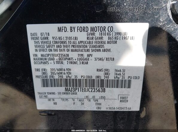 MAJ3P1TE0JC235638 2018 FORD ECOSPORT Черный Вид подкапотного пространства