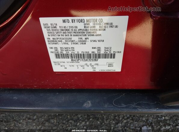 MAJ3P1TE3JC223287 2018 FORD ECOSPORT Red 