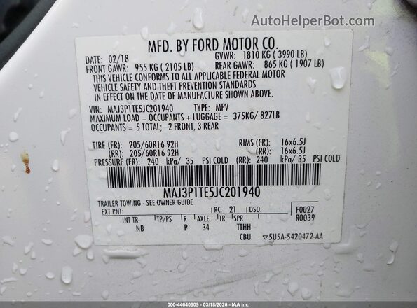 MAJ3P1TE5JC201940 2018 FORD ECOSPORT White Widok komory silnika