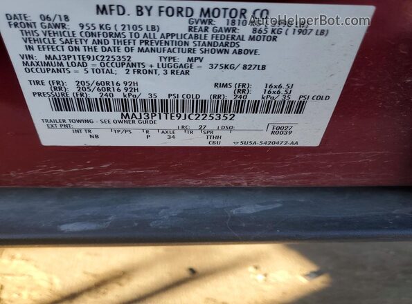 MAJ3P1TE9JC225352 2018 FORD ECOSPORT Красный Вид подкапотного пространства