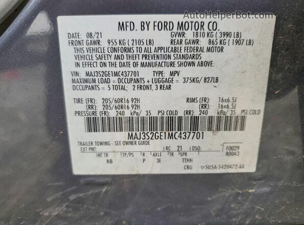 MAJ3S2GE1MC437701 2021 FORD ECOSPORT Gray Շարժիչի բաժամունքի տեսք