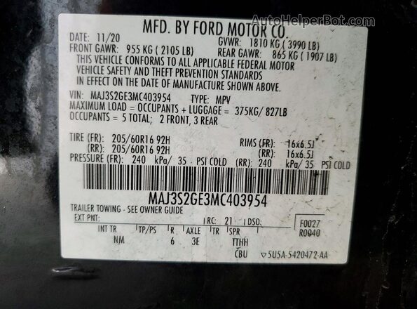 MAJ3S2GE3MC403954 2021 FORD ECOSPORT Black 