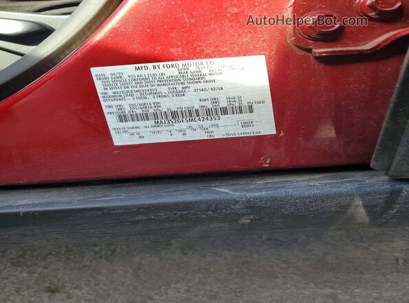 MAJ3S2GE5MC424353 2021 FORD ECOSPORT Red VIN კოდის სტიკერის ხედი