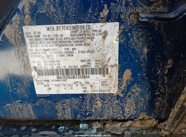 MAJ3S2GE6LC350844 2020 FORD ECOSPORT Blue Вид підкапотного простору
