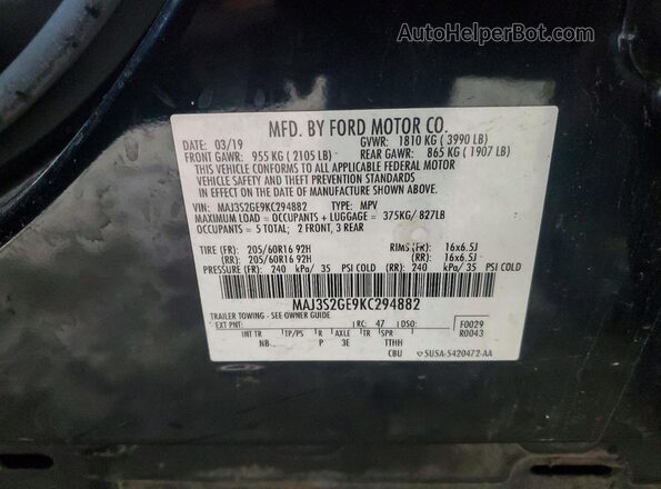 MAJ3S2GE9KC294882 2019 FORD ECOSPORT Black 