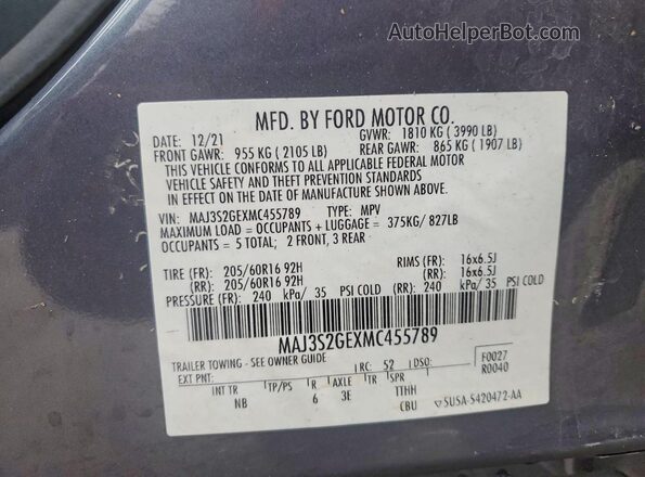 MAJ3S2GEXMC455789 2021 FORD ECOSPORT Gray Vista del compartimento del motor