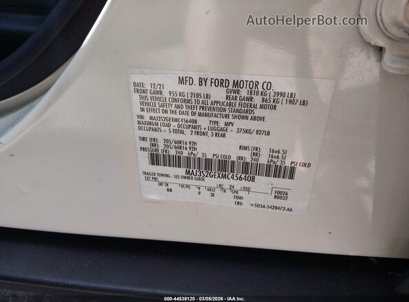 MAJ3S2GEXMC456408 2021 FORD ECOSPORT White Շարժիչի բաժամունքի տեսք