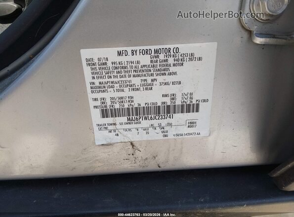 MAJ6P1WL6JC233741 2018 FORD ECOSPORT Gray Engine compartment view