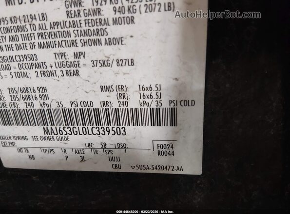MAJ6S3GL0LC339503 2020 FORD ECOSPORT Black Engine compartment view