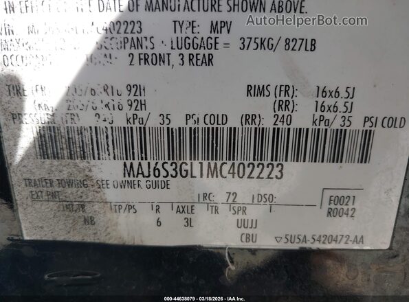 MAJ6S3GL1MC402223 2021 FORD ECOSPORT Black Widok komory silnika