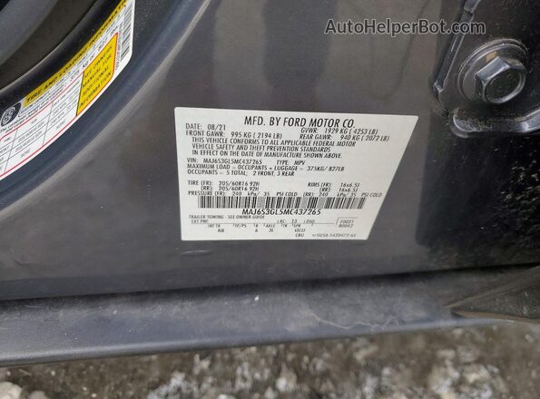 MAJ6S3GL5MC437265 2021 FORD ECOSPORT Gray VIN կոդի պիտակի տեսք