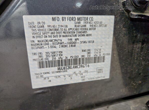 MAJ6S3KL4MC396716 2021 FORD ECOSPORT Gray VIN კოდის სტიკერის ხედი