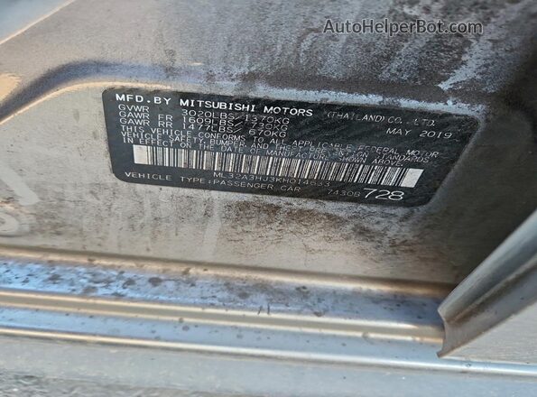 ML32A3HJ3KH014633 2019 MITSUBISHI MIRAGE Серый 
