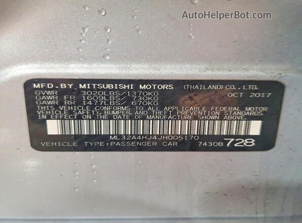 ML32A4HJ4JH005170 2018 MITSUBISHI MIRAGE Silver 