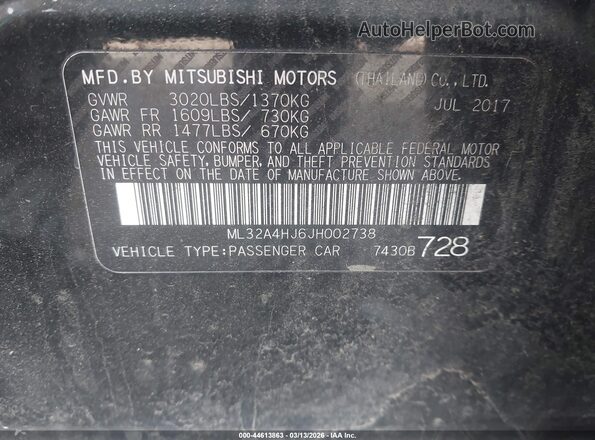 ML32A4HJ6JH002738 2018 MITSUBISHI MIRAGE Black 