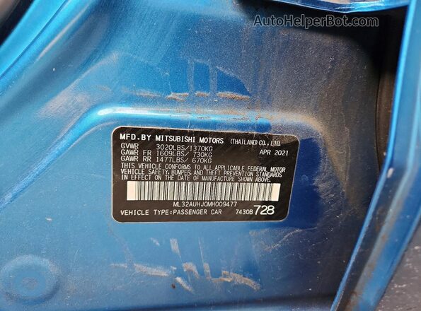 ML32AUHJ0MH009477 2021 MITSUBISHI MIRAGE Синий Вид подкапотного пространства