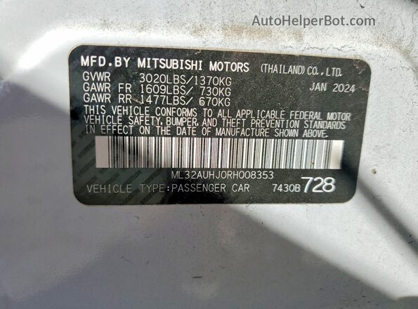 ML32AUHJ0RH008353 2024 MITSUBISHI MIRAGE White Widok komory silnika