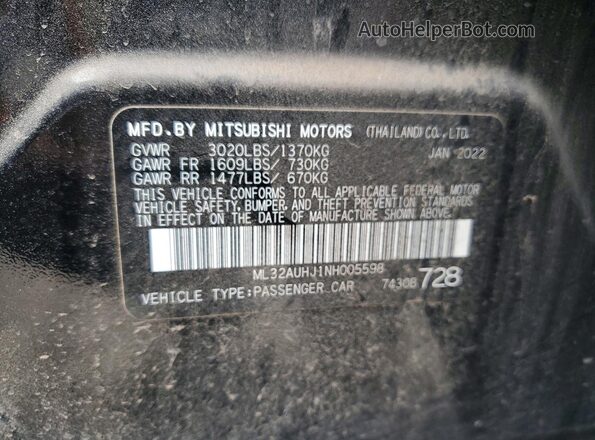ML32AUHJ1NH005598 2022 MITSUBISHI MIRAGE Black Շարժիչի բաժամունքի տեսք