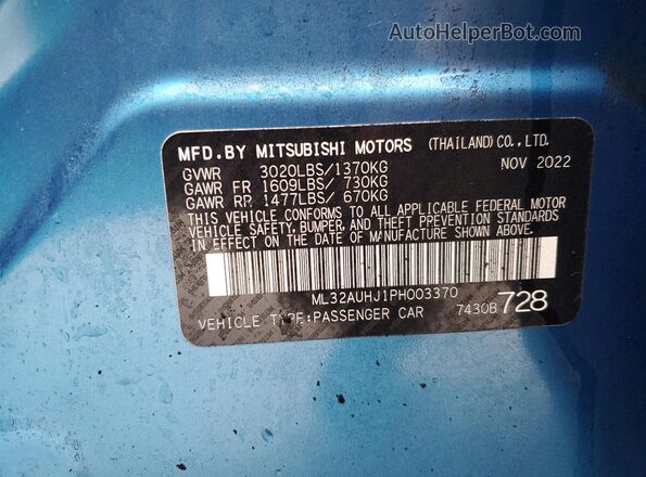 ML32AUHJ1PH003370 2023 MITSUBISHI MIRAGE Blue Vista del compartimento del motor